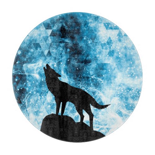 Howling Wolf Winter snowy blue smoke Abstract Cutting Board