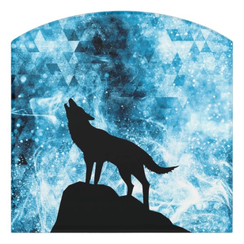 Howling Wolf Winter snowy blue smoke Abstract Door Sign