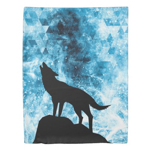 Howling Wolf Winter snowy blue smoke Abstract Duvet Cover