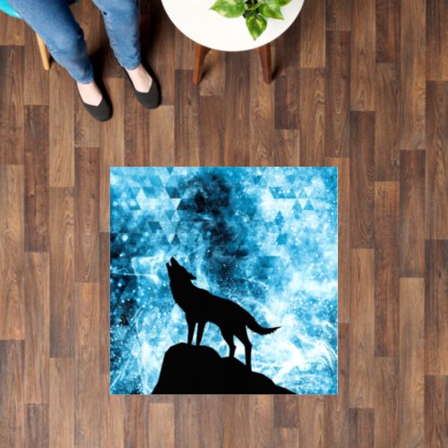 Howling Wolf Winter snowy blue smoke Abstract Floor Decals