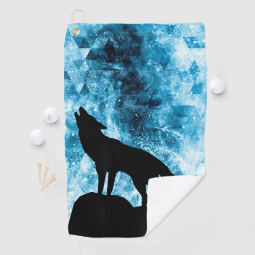 Howling Wolf Winter snowy blue smoke Abstract Golf Towel