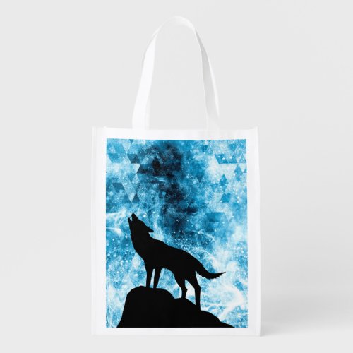 Howling Wolf Winter snowy blue smoke Abstract Grocery Bag