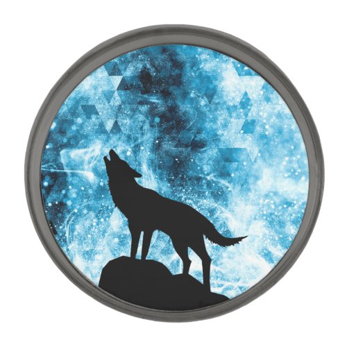 Howling Wolf Winter snowy blue smoke Abstract Gunmetal Finish Lapel Pin