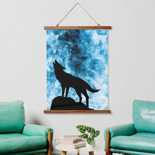 Howling Wolf Winter snowy blue smoke Abstract Hanging Tapestry