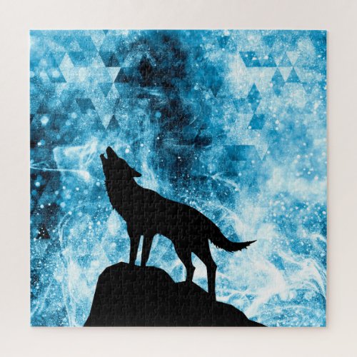 Howling Wolf Winter snowy blue smoke Abstract Jigsaw Puzzle