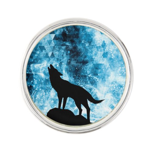 Howling Wolf Winter snowy blue smoke Abstract Lapel Pin