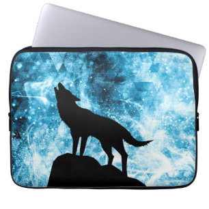 Howling Wolf Winter snowy blue smoke Abstract Laptop Sleeve