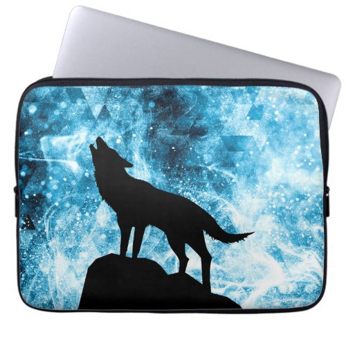 Howling Wolf Winter snowy blue smoke Abstract Laptop Sleeve