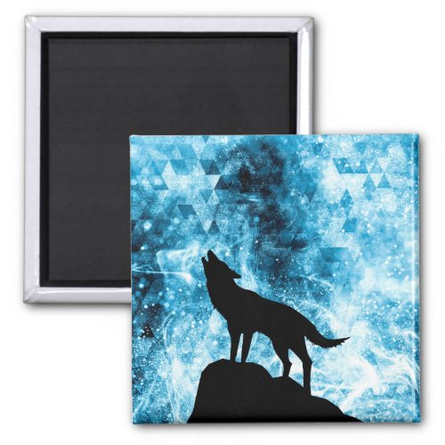 Howling Wolf Winter snowy blue smoke Abstract Magnet