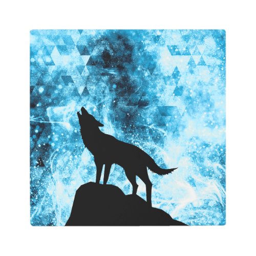 Howling Wolf Winter snowy blue smoke Abstract Metal Print
