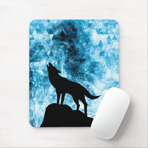 Howling Wolf Winter snowy blue smoke Abstract Mouse Pad