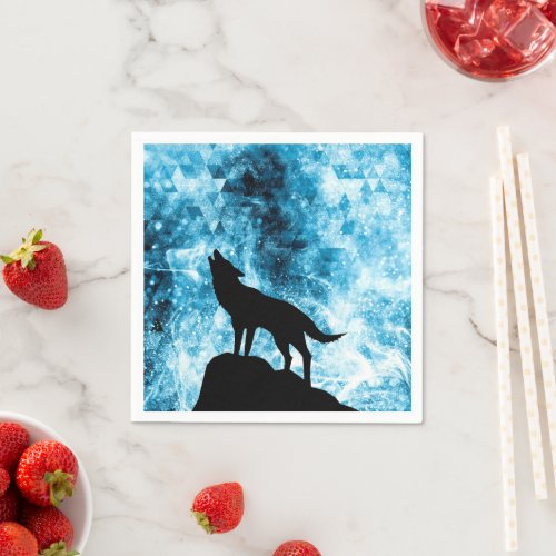 Howling Wolf Winter snowy blue smoke Abstract Napkins