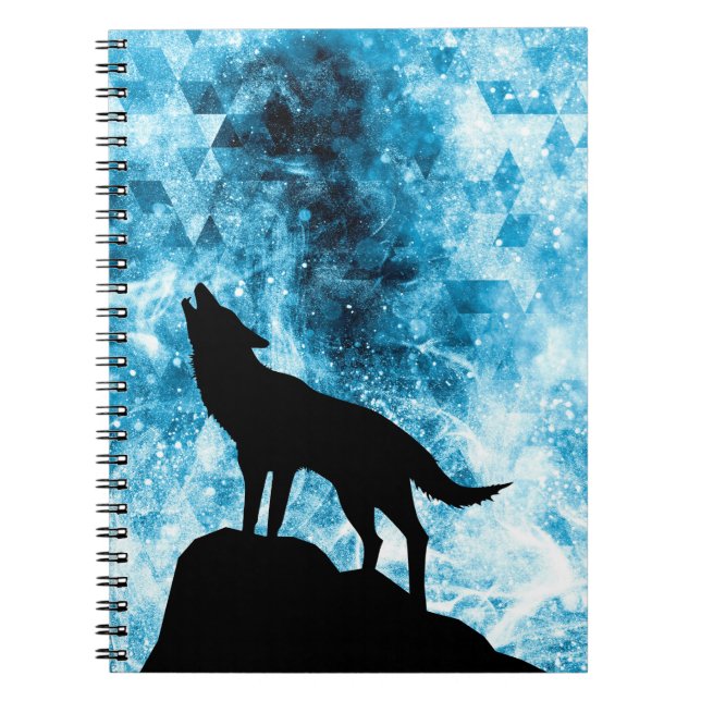 Howling Wolf Winter snowy blue smoke Abstract Notebook (Front)