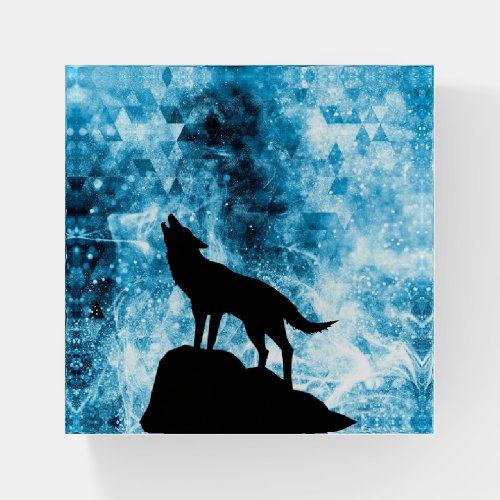 Howling Wolf Winter snowy blue smoke Abstract Paperweight