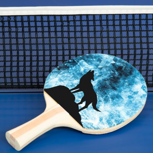 Howling Wolf Winter snowy blue smoke Abstract Ping Pong Paddle