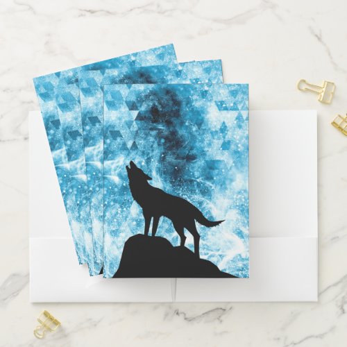 Howling Wolf Winter snowy blue smoke Abstract Pocket Folder