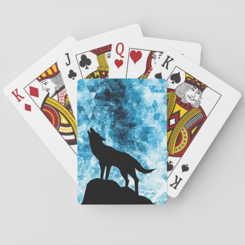 Howling Wolf Winter snowy blue smoke Abstract Poker Cards