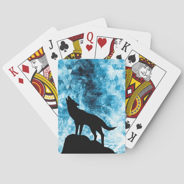 Howling Wolf Winter snowy blue smoke Abstract Poker Cards (Back)
