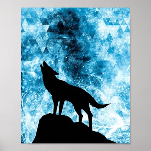 Howling Wolf Winter snowy blue smoke Abstract Poster