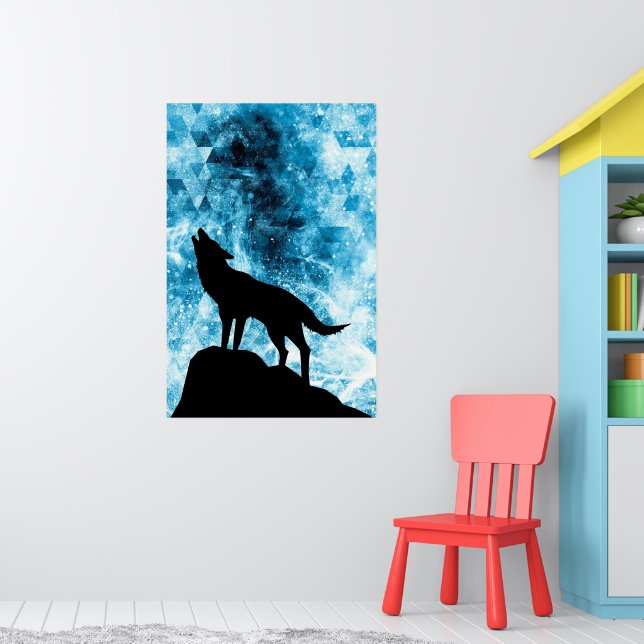 Howling Wolf Winter snowy blue smoke Abstract Poster (Nursery 1)