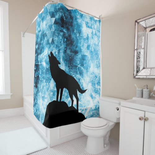 Howling Wolf Winter snowy blue smoke Abstract Shower Curtain