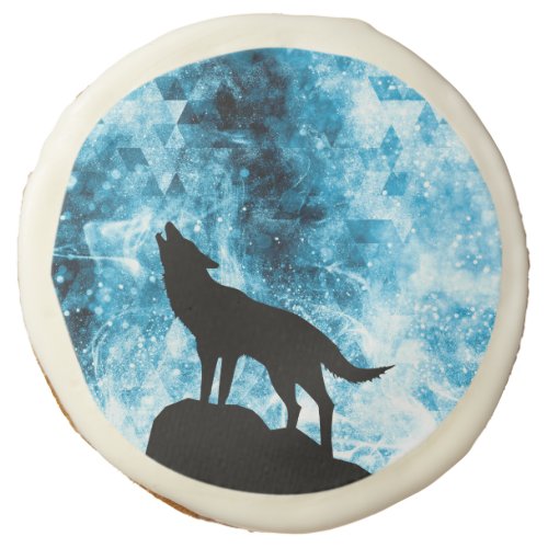 Howling Wolf Winter snowy blue smoke Abstract Sugar Cookie