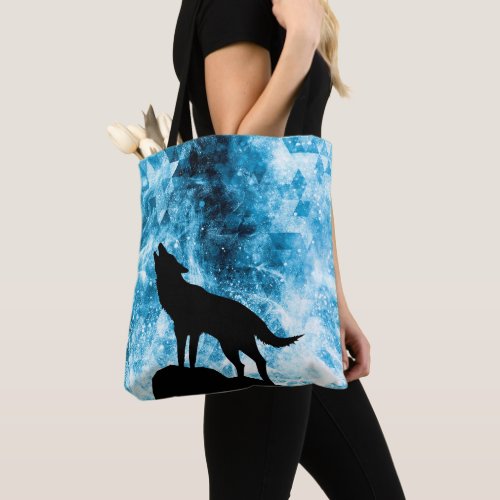 Howling Wolf Winter snowy blue smoke Abstract Tote Bag