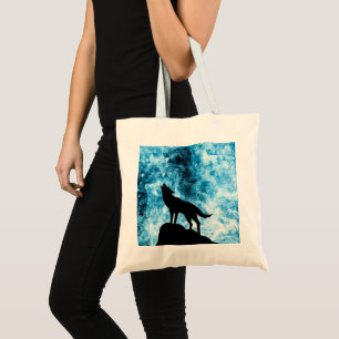 Howling Wolf Winter snowy blue smoke Abstract Tote Bag