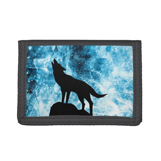 Howling Wolf Winter snowy blue smoke Abstract Trifold Wallet (Front)