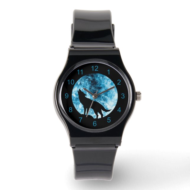 Howling Wolf Winter snowy blue smoke Abstract Watch (Front)