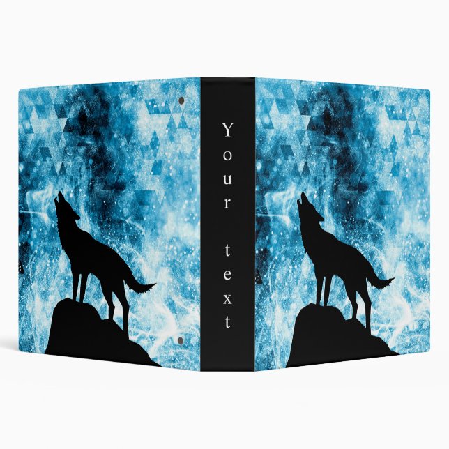 Howling Wolf Winter snowy blue smoke Custom text 3 Ring Binder (Background)
