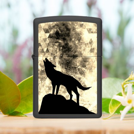 Howling Wolf Winter Snowy Gold Smoke Abstract Zippo Lighter