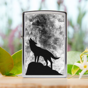 Howling Wolf Winter snowy gray smoke Abstract Zippo Lighter