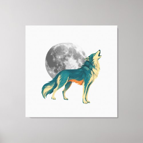 Howling Wolf with Full Moon Colorful Canvas Art |