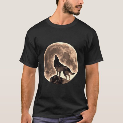 Howling Wolf With Full Moon T_Shirt