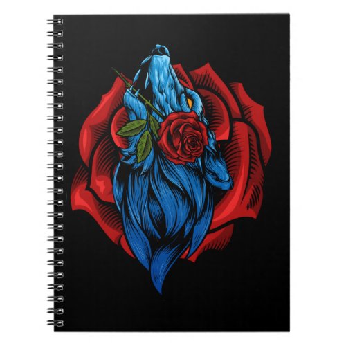 Howling Wolf with Rose Floral Illustration Notebook