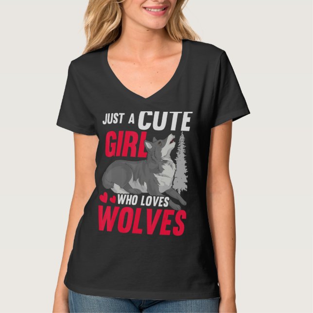 Howling Wolf  Women Just A Cute Girl Who Loves Wol T-Shirt (Front)