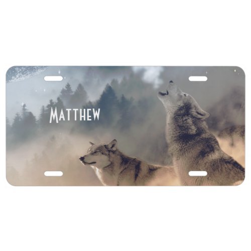 Howling Wolfes Photo Monogram License Plate