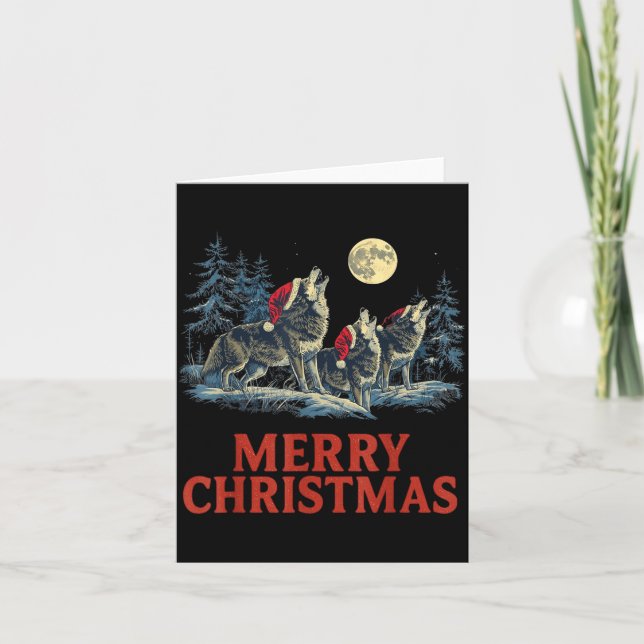 Howling Wolves Merry Christmas Holiday Design  Card (Front)
