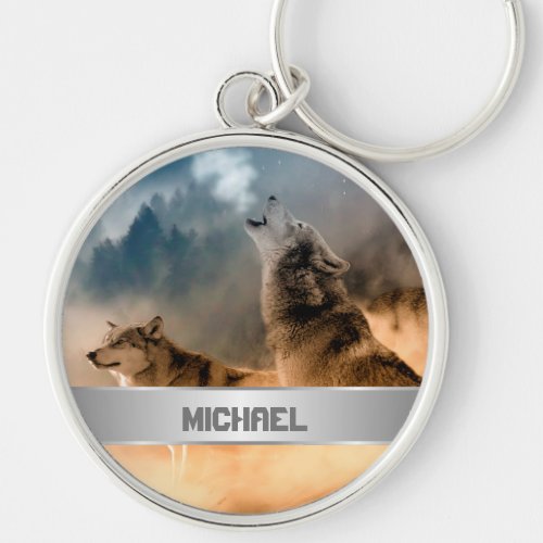 Howling Wolves Monogram Keychain