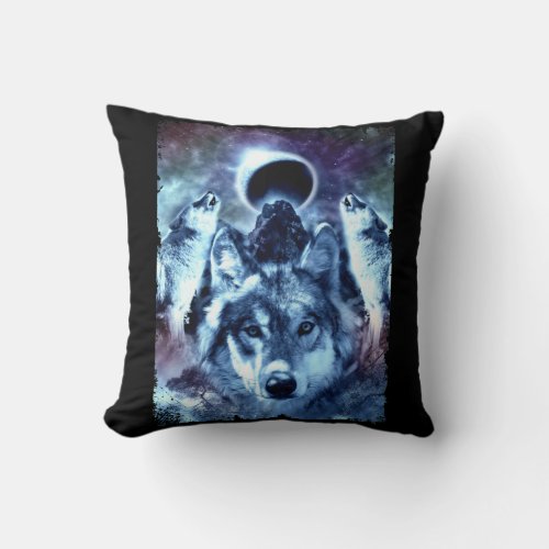 Howling Wolves Moon Winter Wolf Throw Pillow