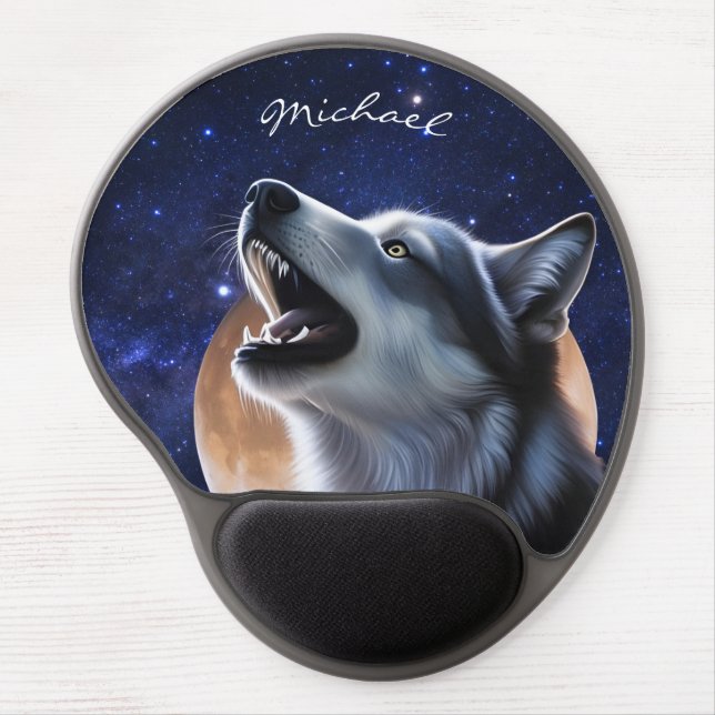 Howling Wolves Personalize Monogram Gel Mouse Pad (Front)