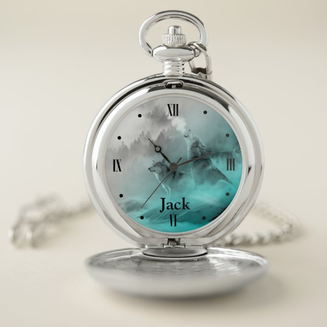 Howling Wolves Personalized Pocket Watch (Inside)