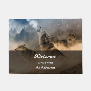 Howling Wolves Photo Family Name Welcome Doormat