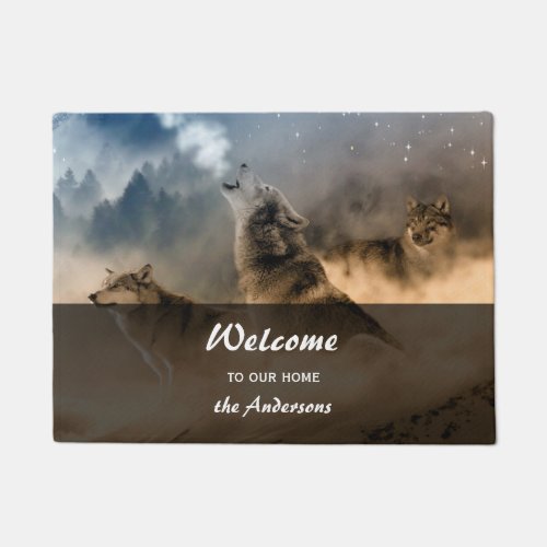 Howling Wolves Photo Family Name Welcome Doormat