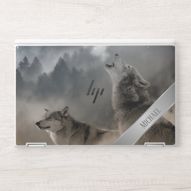Howling Wolves Photo Monogram  HP Laptop Skin (Front)