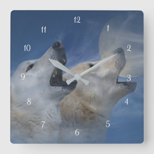 Howling Wolves Square Wall Clock