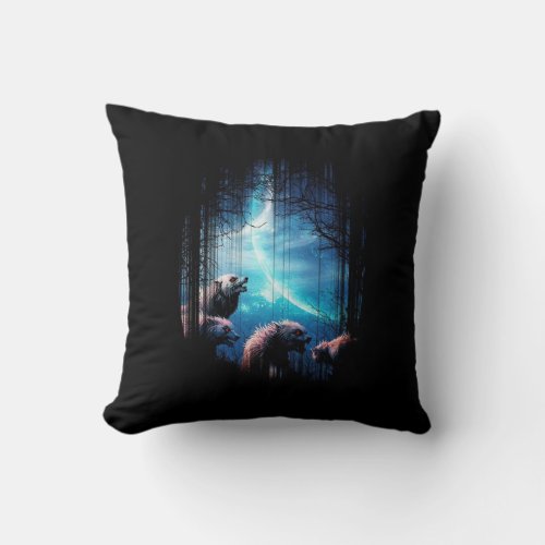 Howling Wolves With Red Eyes Accent Pillow