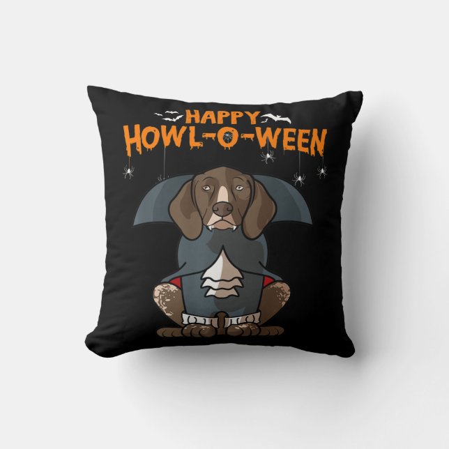 Howloween German Shorthaired Pointer Dog Halloween Throw Pillow (Front)