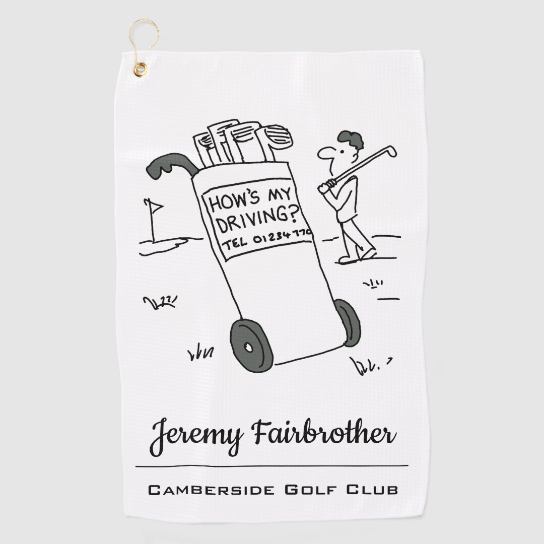 How's My Driving? Funny Golf Cartoon Golf Towel Zazzle